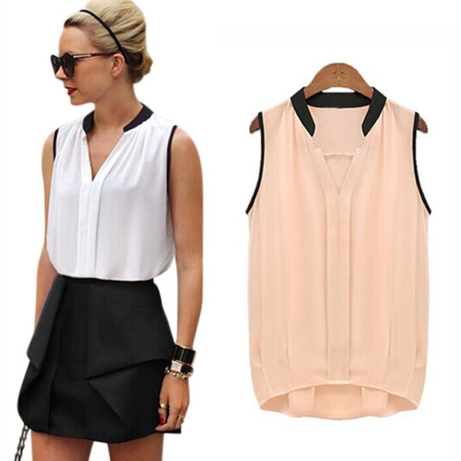 Blush or white with black collar and sleeves blouse