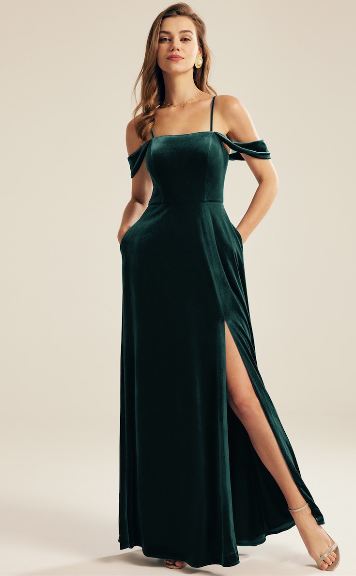 Woman in forest green gown