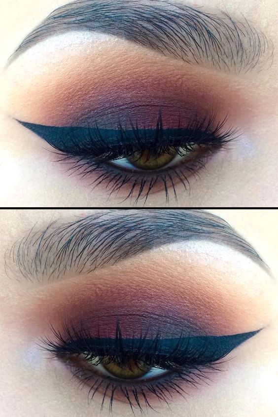 Little Burgundy eye makeup look, with makeup products list, winged eyeliner tutorial, smokey eyes makeup, eyeshadow and lipstick colours, party makeup