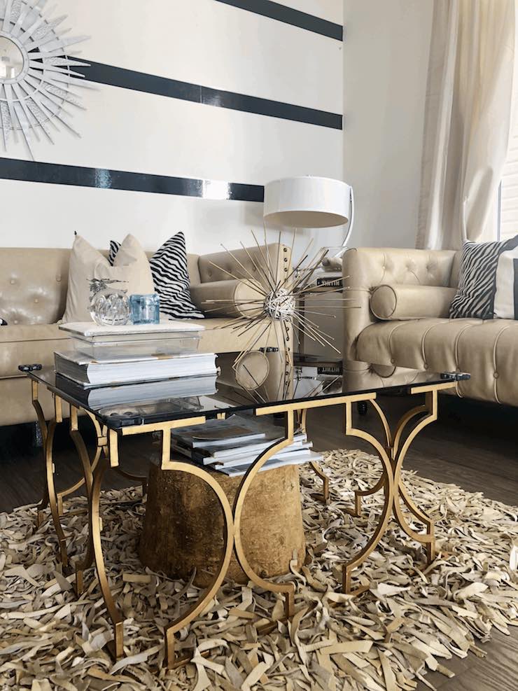 DIY Sea urchin in modern beige living room with gold accents
