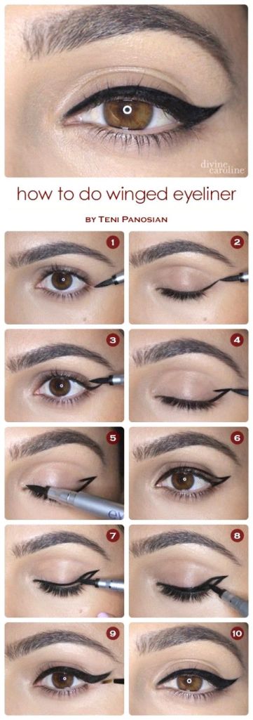 Step by step winged eyeliner application, makeup products, makeup tutorial, winged eyeliner tutorial