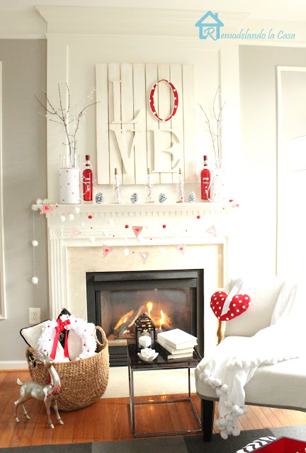 Valentine's red and white mantel 1